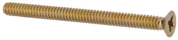 Made in USA - #6-32 UNC, 1-3/4" OAL Phillips Drive Machine Screw - Flat Head, Grade 3 Steel, Yellow Cadmium-Plated Finish, Without Washer - Industrial Tool & Supply