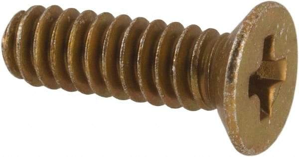Made in USA - #4-40 UNC, 3/8" OAL Phillips Drive Machine Screw - Flat Head, Grade 3 Steel, Yellow Cadmium-Plated Finish, Without Washer - Industrial Tool & Supply