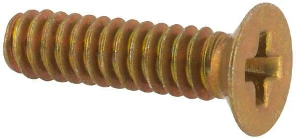Made in USA - #4-40 UNC, 7/16" OAL Phillips Drive Machine Screw - Flat Head, Grade 3 Steel, Yellow Cadmium-Plated Finish, Without Washer - Industrial Tool & Supply