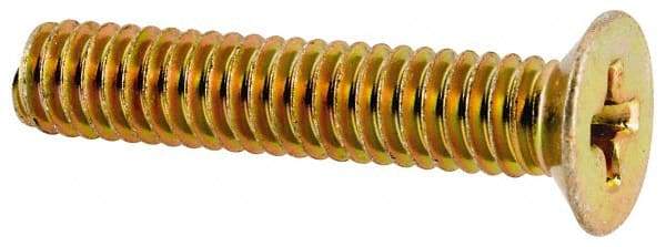 Made in USA - #8-32 UNC, 7/8" OAL Phillips Drive Machine Screw - Flat Head, Grade 3 Steel, Yellow Cadmium-Plated Finish, Without Washer - Industrial Tool & Supply