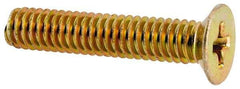 Made in USA - #8-32 UNC, 7/8" OAL Phillips Drive Machine Screw - Flat Head, Grade 3 Steel, Yellow Cadmium-Plated Finish, Without Washer - Industrial Tool & Supply