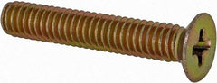 Made in USA - #8-32 UNC, 1" OAL Phillips Drive Machine Screw - Flat Head, Grade 3 Steel, Yellow Cadmium-Plated Finish, Without Washer - Industrial Tool & Supply