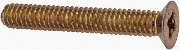 Made in USA - #8-32 UNC, 1-3/16" OAL Phillips Drive Machine Screw - Flat Head, Grade 3 Steel, Yellow Cadmium-Plated Finish, Without Washer - Industrial Tool & Supply