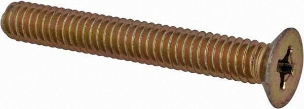 Made in USA - #8-32 UNC, 1-1/4" OAL Phillips Drive Machine Screw - Flat Head, Grade 3 Steel, Yellow Cadmium-Plated Finish, Without Washer - Industrial Tool & Supply