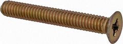 Made in USA - #8-32 UNC, 1-1/4" OAL Phillips Drive Machine Screw - Flat Head, Grade 3 Steel, Yellow Cadmium-Plated Finish, Without Washer - Industrial Tool & Supply