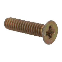 Made in USA - #4-40 UNC, 1/2" OAL Phillips Drive Machine Screw - Flat Head, Grade 3 Steel, Yellow Cadmium-Plated Finish, Without Washer - Industrial Tool & Supply