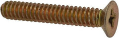 Made in USA - #10-24 UNC, 1-1/8" OAL Phillips Drive Machine Screw - Flat Head, Grade 3 Steel, Yellow Cadmium-Plated Finish, Without Washer - Industrial Tool & Supply