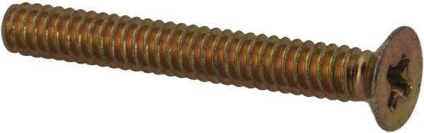 Made in USA - #4-40 UNC, 7/8" OAL Phillips Drive Machine Screw - Flat Head, Grade 3 Steel, Yellow Cadmium-Plated Finish, Without Washer - Industrial Tool & Supply