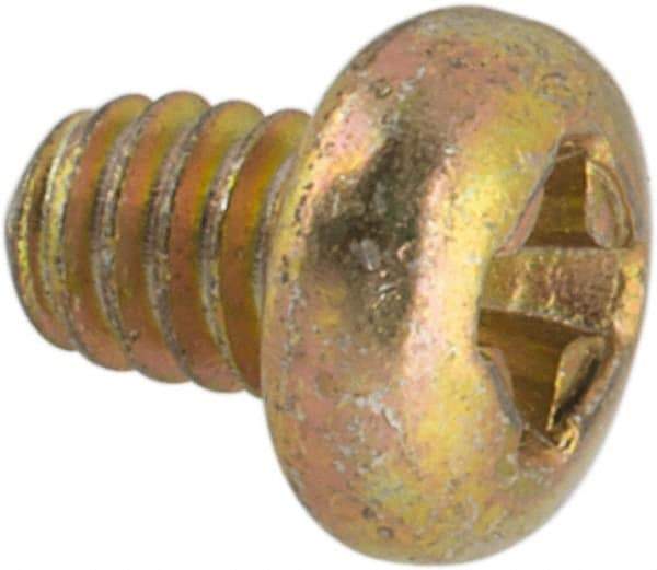 Made in USA - #2-56 UNC, 1/8" Length Under Head Phillips Drive Machine Screw - Pan Head, Grade 3 Steel, Yellow Cadmium-Plated Finish, Without Washer - Industrial Tool & Supply