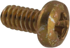 Made in USA - #2-56 UNC, 3/16" Length Under Head Phillips Drive Machine Screw - Pan Head, Grade 3 Steel, Yellow Cadmium-Plated Finish, Without Washer - Industrial Tool & Supply