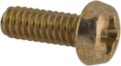 Made in USA - #2-56 UNC, 1/4" Length Under Head Phillips Drive Machine Screw - Pan Head, Grade 3 Steel, Yellow Cadmium-Plated Finish, Without Washer - Industrial Tool & Supply