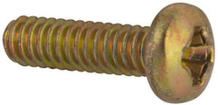 Made in USA - #2-56 UNC, 5/16" Length Under Head Phillips Drive Machine Screw - Pan Head, Grade 3 Steel, Yellow Cadmium-Plated Finish, Without Washer - Industrial Tool & Supply