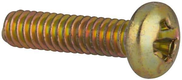 Made in USA - #2-56 UNC, 3/8" Length Under Head Phillips Drive Machine Screw - Pan Head, Grade 3 Steel, Yellow Cadmium-Plated Finish, Without Washer - Industrial Tool & Supply