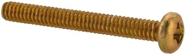 Made in USA - #2-56 UNC, 3/4" Length Under Head Phillips Drive Machine Screw - Pan Head, Grade 3 Steel, Yellow Cadmium-Plated Finish, Without Washer - Industrial Tool & Supply