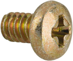 Made in USA - #4-40 UNC, 3/16" Length Under Head Phillips Drive Machine Screw - Pan Head, Grade 3 Steel, Yellow Cadmium-Plated Finish, Without Washer - Industrial Tool & Supply