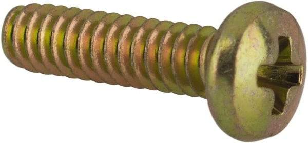 Made in USA - #4-40 UNC, 7/16" Length Under Head Phillips Drive Machine Screw - Pan Head, Grade 3 Steel, Yellow Cadmium-Plated Finish, Without Washer - Industrial Tool & Supply