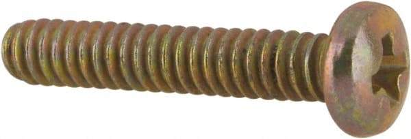 Made in USA - #4-40 UNC, 5/8" Length Under Head Phillips Drive Machine Screw - Pan Head, Grade 3 Steel, Yellow Cadmium-Plated Finish, Without Washer - Industrial Tool & Supply