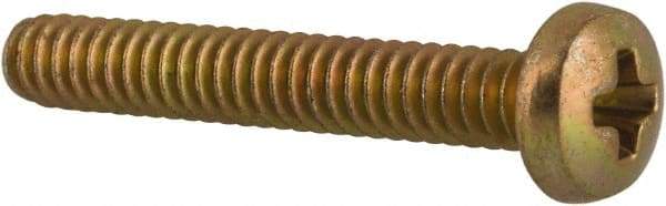 Made in USA - #4-40 UNC, 3/4" Length Under Head Phillips Drive Machine Screw - Pan Head, Grade 3 Steel, Yellow Cadmium-Plated Finish, Without Washer - Industrial Tool & Supply