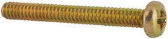 Made in USA - #4-40 UNC, 1" Length Under Head Phillips Drive Machine Screw - Pan Head, Grade 3 Steel, Yellow Cadmium-Plated Finish, Without Washer - Industrial Tool & Supply