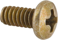 Made in USA - #6-32 UNC, 5/16" Length Under Head Phillips Drive Machine Screw - Pan Head, Grade 3 Steel, Yellow Cadmium-Plated Finish, Without Washer - Industrial Tool & Supply