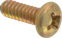 Made in USA - #6-32 UNC, 3/8" Length Under Head Phillips Drive Machine Screw - Pan Head, Grade 3 Steel, Yellow Cadmium-Plated Finish, Without Washer - Industrial Tool & Supply