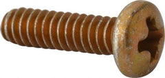 Made in USA - #6-32 UNC, 1/2" Length Under Head Phillips Drive Machine Screw - Pan Head, Grade 3 Steel, Yellow Cadmium-Plated Finish, Without Washer - Industrial Tool & Supply