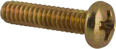 Made in USA - #6-32 UNC, 5/8" Length Under Head Phillips Drive Machine Screw - Pan Head, Grade 3 Steel, Yellow Cadmium-Plated Finish, Without Washer - Industrial Tool & Supply