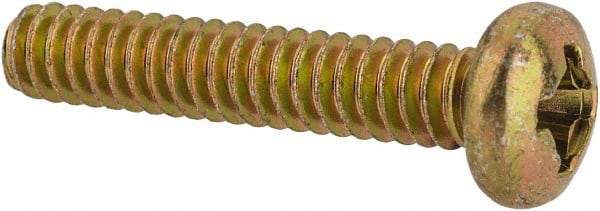 Made in USA - #6-32 UNC, 3/4" Length Under Head Phillips Drive Machine Screw - Pan Head, Grade 3 Steel, Yellow Cadmium-Plated Finish, Without Washer - Industrial Tool & Supply