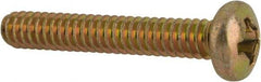 Made in USA - #6-32 UNC, 7/8" Length Under Head Phillips Drive Machine Screw - Pan Head, Grade 3 Steel, Yellow Cadmium-Plated Finish, Without Washer - Industrial Tool & Supply