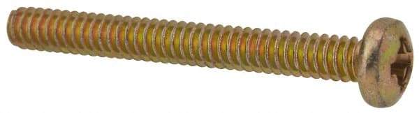 Made in USA - #6-32 UNC, 1-1/4" Length Under Head Phillips Drive Machine Screw - Pan Head, Grade 3 Steel, Yellow Cadmium-Plated Finish, Without Washer - Industrial Tool & Supply