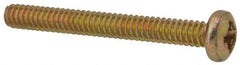 Made in USA - #6-32 UNC, 1-1/4" Length Under Head Phillips Drive Machine Screw - Pan Head, Grade 3 Steel, Yellow Cadmium-Plated Finish, Without Washer - Industrial Tool & Supply