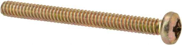 Made in USA - #6-32 UNC, 1-1/2" Length Under Head Phillips Drive Machine Screw - Pan Head, Grade 3 Steel, Yellow Cadmium-Plated Finish, Without Washer - Industrial Tool & Supply