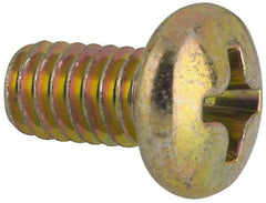 Made in USA - #8-32 UNC, 5/16" Length Under Head Phillips Drive Machine Screw - Pan Head, Grade 3 Steel, Yellow Cadmium-Plated Finish, Without Washer - Industrial Tool & Supply