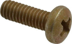 Made in USA - #8-32 UNC, 1/2" Length Under Head Phillips Drive Machine Screw - Pan Head, Grade 3 Steel, Yellow Cadmium-Plated Finish, Without Washer - Industrial Tool & Supply