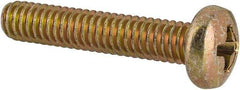 Made in USA - #8-32 UNC, 7/8" Length Under Head Phillips Drive Machine Screw - Pan Head, Grade 3 Steel, Yellow Cadmium-Plated Finish, Without Washer - Industrial Tool & Supply