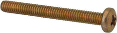 Made in USA - #8-32 UNC, 1-1/2" Length Under Head Phillips Drive Machine Screw - Pan Head, Grade 3 Steel, Yellow Cadmium-Plated Finish, Without Washer - Industrial Tool & Supply
