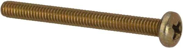 Made in USA - #8-32 UNC, 1-3/4" Length Under Head Phillips Drive Machine Screw - Pan Head, Grade 3 Steel, Yellow Cadmium-Plated Finish, Without Washer - Industrial Tool & Supply