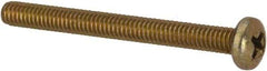 Made in USA - #8-32 UNC, 1-3/4" Length Under Head Phillips Drive Machine Screw - Pan Head, Grade 3 Steel, Yellow Cadmium-Plated Finish, Without Washer - Industrial Tool & Supply