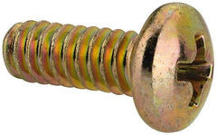 Made in USA - #10-24 UNC, 1/2" Length Under Head Phillips Drive Machine Screw - Pan Head, Grade 3 Steel, Yellow Cadmium-Plated Finish, Without Washer - Industrial Tool & Supply