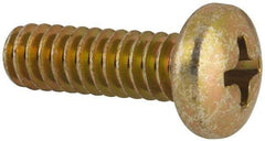 Made in USA - #10-24 UNC, 5/8" Length Under Head Phillips Drive Machine Screw - Pan Head, Grade 3 Steel, Yellow Cadmium-Plated Finish, Without Washer - Industrial Tool & Supply