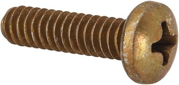 Made in USA - #10-24 UNC, 3/4" Length Under Head Phillips Drive Machine Screw - Pan Head, Grade 3 Steel, Yellow Cadmium-Plated Finish, Without Washer - Industrial Tool & Supply