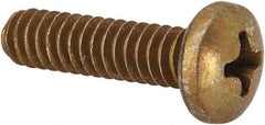 Made in USA - #10-24 UNC, 3/4" Length Under Head Phillips Drive Machine Screw - Pan Head, Grade 3 Steel, Yellow Cadmium-Plated Finish, Without Washer - Industrial Tool & Supply