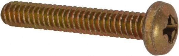 Made in USA - #10-24 UNC, 1-1/4" Length Under Head Phillips Drive Machine Screw - Pan Head, Grade 3 Steel, Yellow Cadmium-Plated Finish, Without Washer - Industrial Tool & Supply