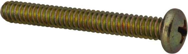 Made in USA - #10-24 UNC, 1-1/2" Length Under Head Phillips Drive Machine Screw - Pan Head, Grade 3 Steel, Yellow Cadmium-Plated Finish, Without Washer - Industrial Tool & Supply
