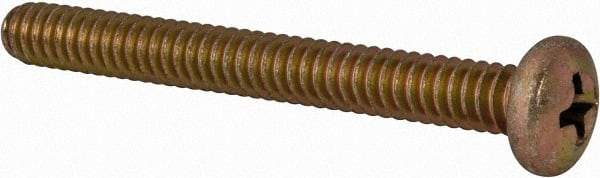 Made in USA - #10-24 UNC, 1-3/4" Length Under Head Phillips Drive Machine Screw - Pan Head, Grade 3 Steel, Yellow Cadmium-Plated Finish, Without Washer - Industrial Tool & Supply