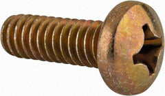 Made in USA - 1/4-20 UNC, 3/4" Length Under Head Phillips Drive Machine Screw - Pan Head, Grade 3 Steel, Yellow Cadmium-Plated Finish, Without Washer - Industrial Tool & Supply