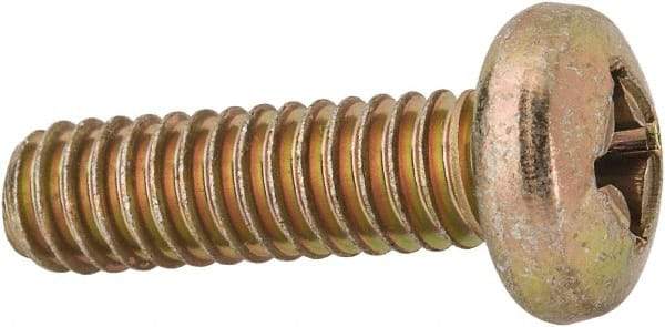 Made in USA - 1/4-20 UNC, 7/8" Length Under Head Phillips Drive Machine Screw - Pan Head, Grade 3 Steel, Yellow Cadmium-Plated Finish, Without Washer - Industrial Tool & Supply