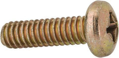 Made in USA - 1/4-20 UNC, 7/8" Length Under Head Phillips Drive Machine Screw - Pan Head, Grade 3 Steel, Yellow Cadmium-Plated Finish, Without Washer - Industrial Tool & Supply