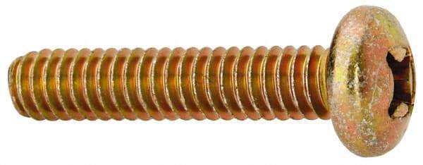 Made in USA - 1/4-20 UNC, 1-1/4" Length Under Head Phillips Drive Machine Screw - Pan Head, Grade 3 Steel, Yellow Cadmium-Plated Finish, Without Washer - Industrial Tool & Supply