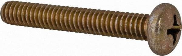 Made in USA - 1/4-20 UNC, 1-3/4" Length Under Head Phillips Drive Machine Screw - Pan Head, Grade 3 Steel, Yellow Cadmium-Plated Finish, Without Washer - Industrial Tool & Supply